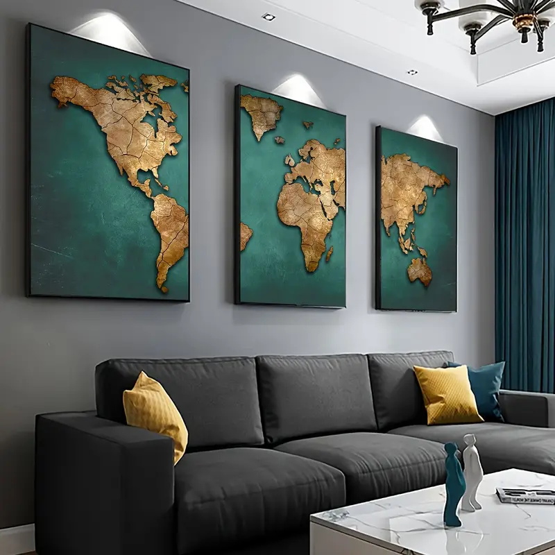 Interior Design Sketch - Retro World Map 3pcs/set Canvas Posters