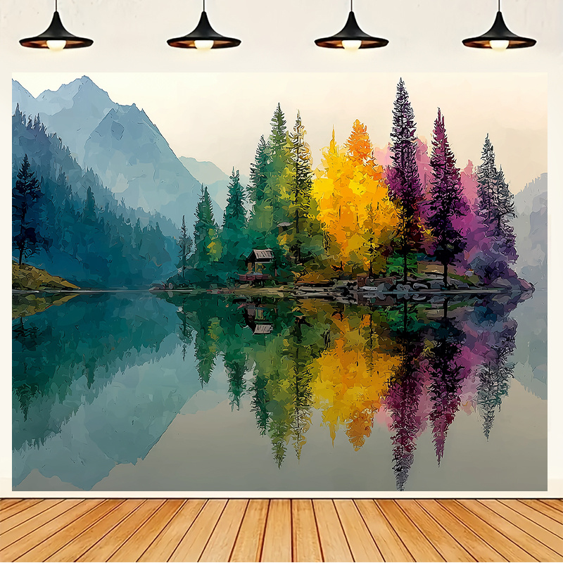 Colorful Forest Lake Wall Mura - Interior Design Landscape ulasan dan harga