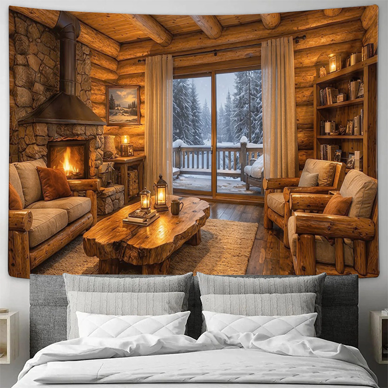 Cozy Wooden Cabin Fireplace In - Interior Design Modern ulasan dan harga
