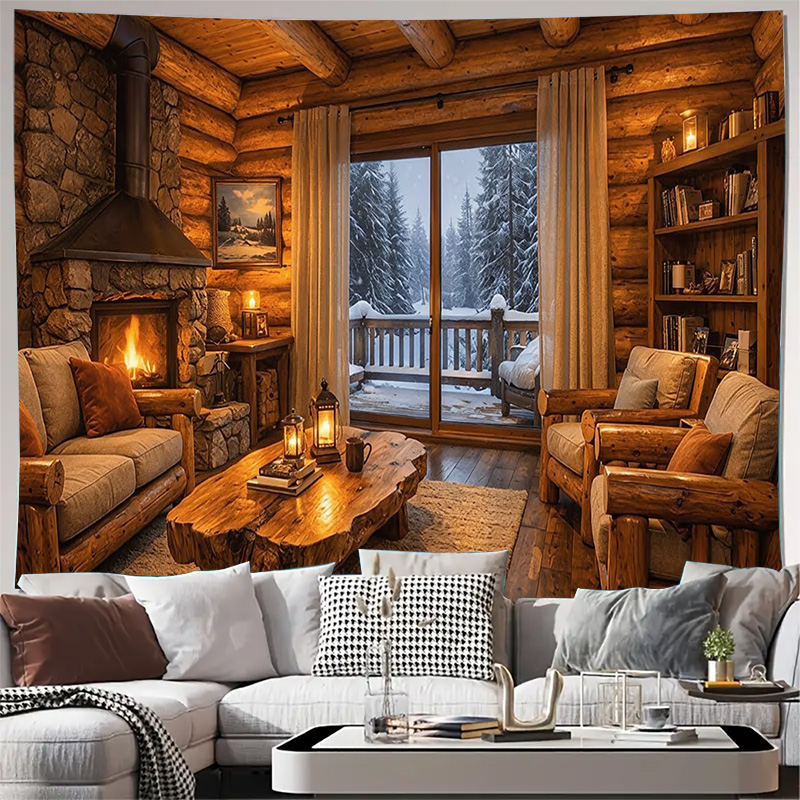 Cozy Wooden Cabin Fireplace In - Interior Design Modern ulasan dan harga