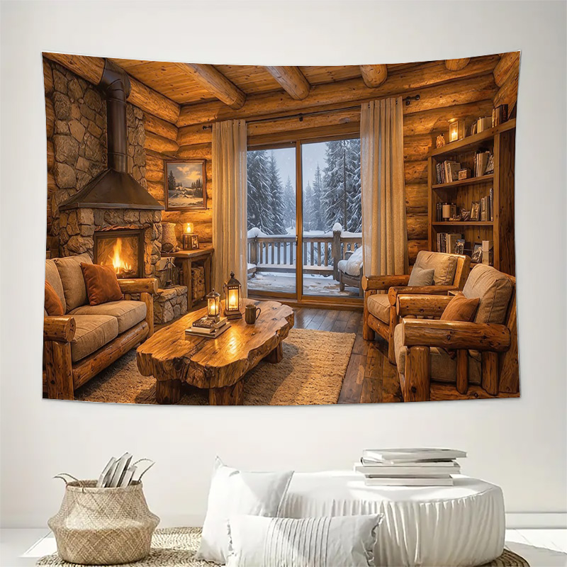 Cozy Wooden Cabin Fireplace In - Interior Design Modern ulasan dan harga
