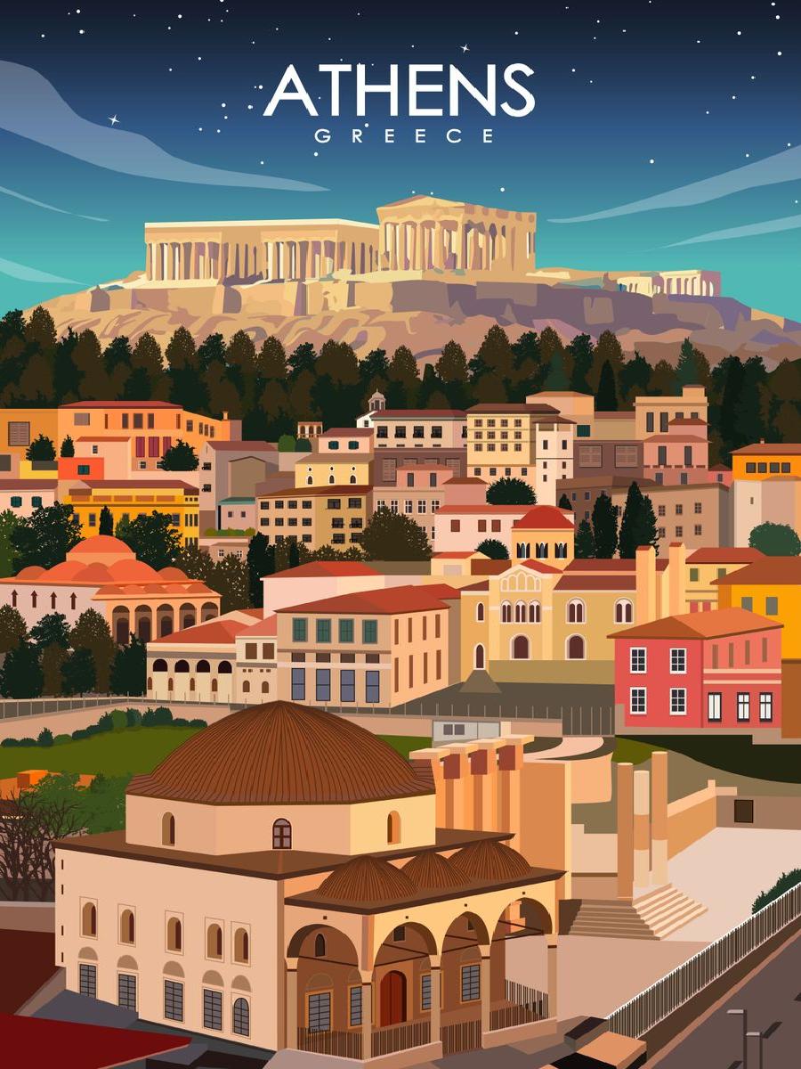 Vintage Athens Greece Travel P - Interior Design Landscape ulasan dan harga