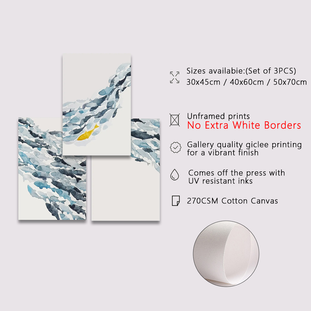 3PCS Watercolor Fish Group Wal - Interior Design Sketch ulasan dan harga