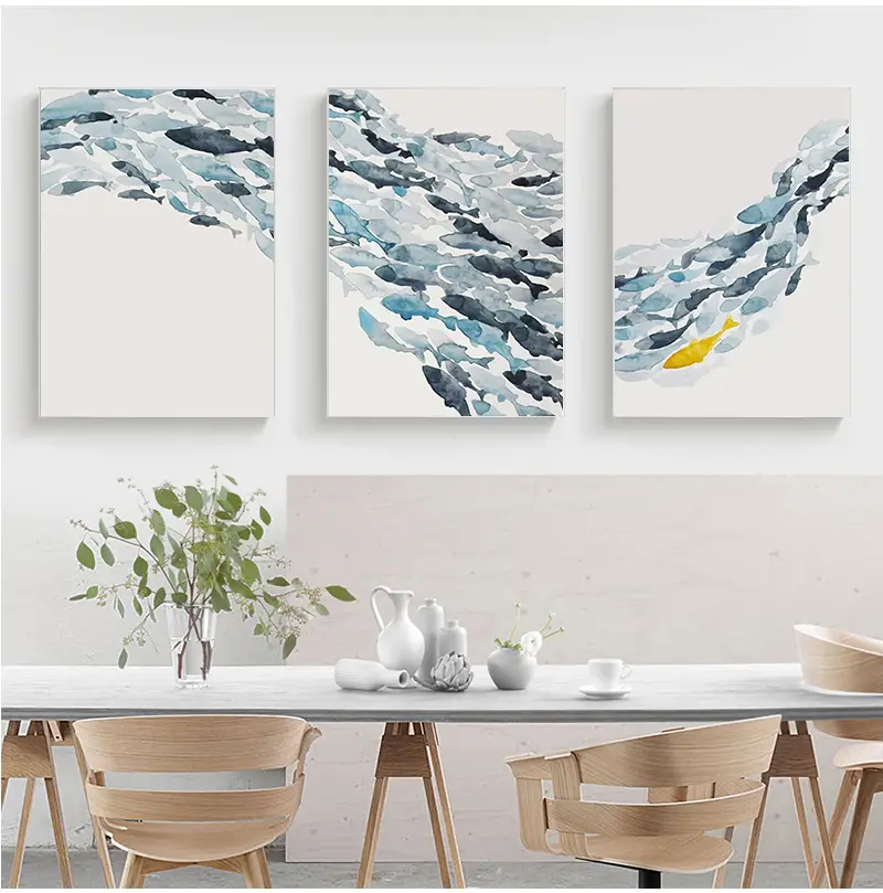 3PCS Watercolor Fish Group Wal - Interior Design Sketch ulasan dan harga