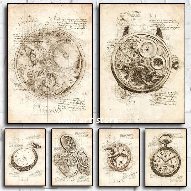 Vintage Watch Sketch Poster Ge - Interior Design Sketch ulasan dan harga