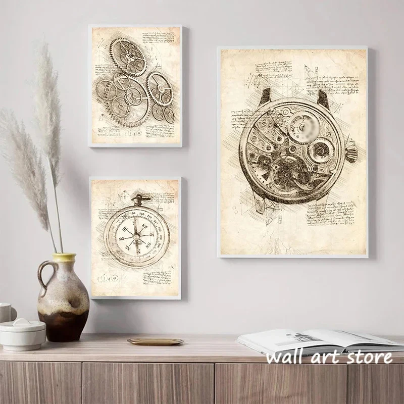 Vintage Watch Sketch Poster Ge - Interior Design Sketch ulasan dan harga
