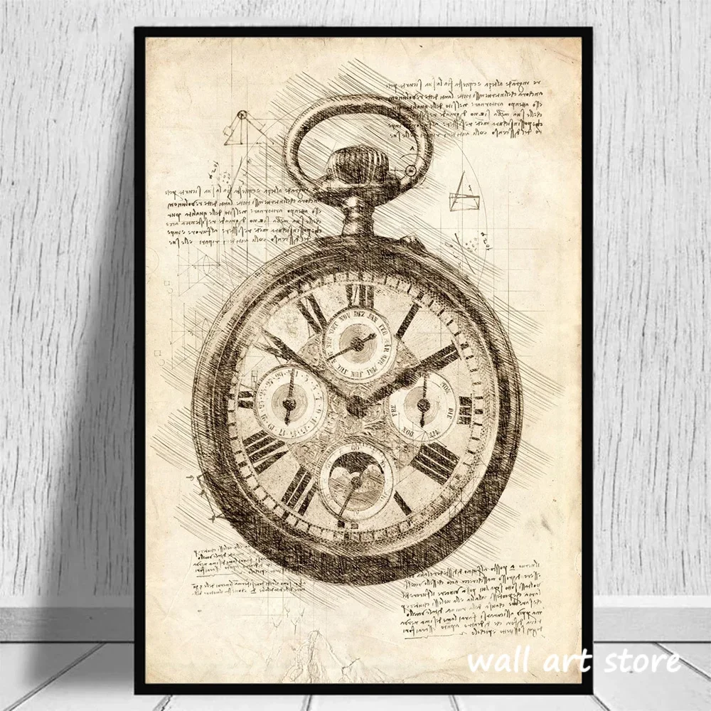Vintage Watch Sketch Poster Ge - Interior Design Sketch ulasan dan harga