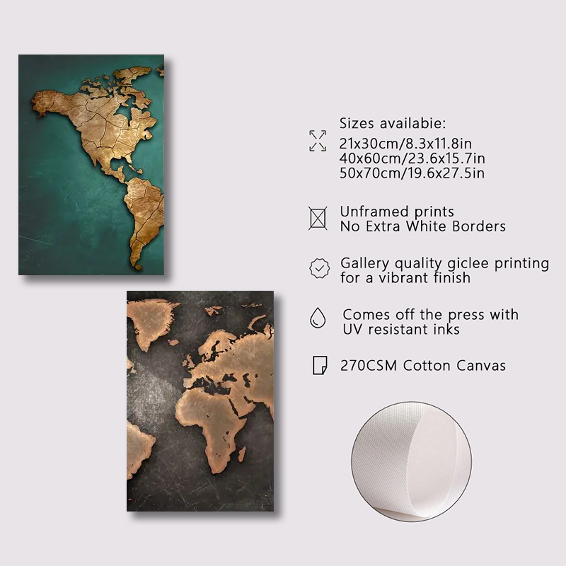 Retro World Map 3pcs/set Canva - Interior Design Sketch ulasan dan harga