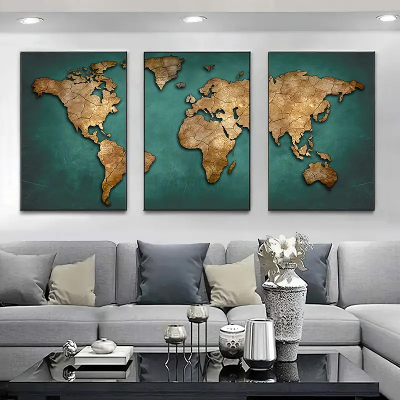 Retro World Map 3pcs/set Canva - Interior Design Sketch ulasan dan harga