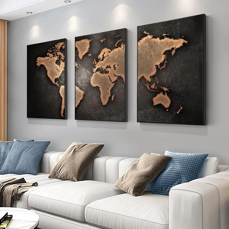 Retro World Map 3pcs/set Canva - Interior Design Sketch ulasan dan harga