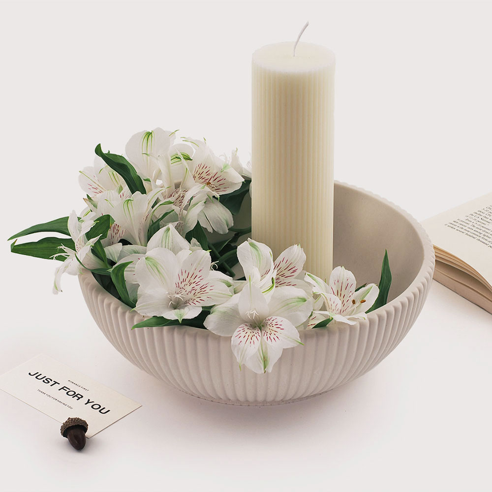 Large Striped Bowl Vessel Conc - Terrazzo Pot Cement ulasan dan harga
