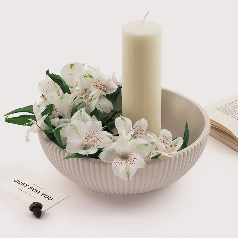 Large Striped Bowl Vessel Conc - Terrazzo Pot Cement ulasan dan harga