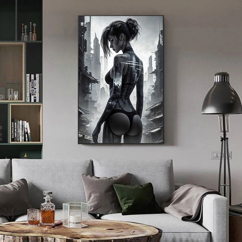 Sexy Cyberpunk City Girl Poste - Interior Design Sketch ulasan dan harga