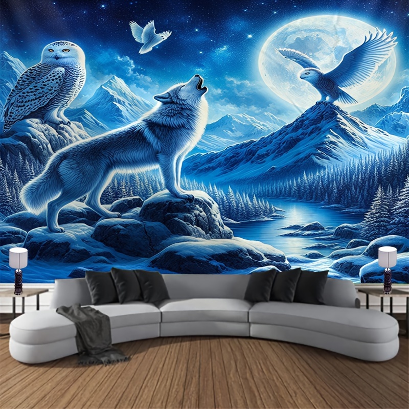 Wolf Howling At Moon Wall Mura - Interior Design Landscape ulasan dan harga